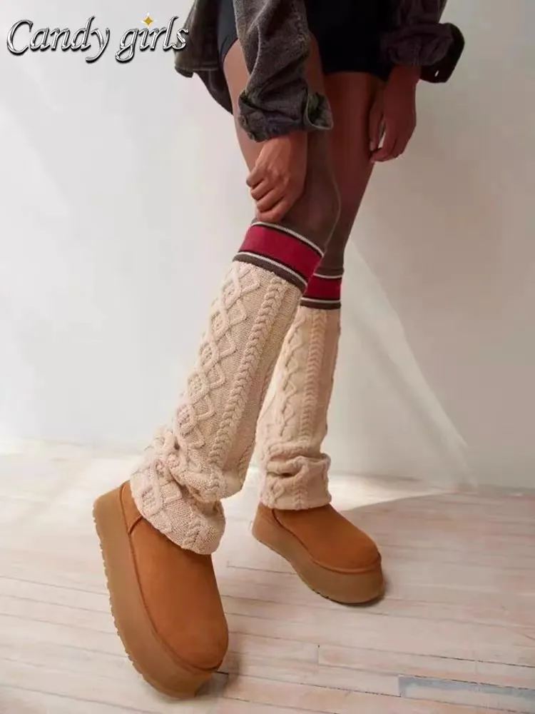 💰600 UGG sheepskin all-in-one snow boots 4045 UGG snow boots new winter pure hand-knitted wool socks and fur all-in-one warm anti-slip high cotton boots Color: maroon black Matching code: 35-40